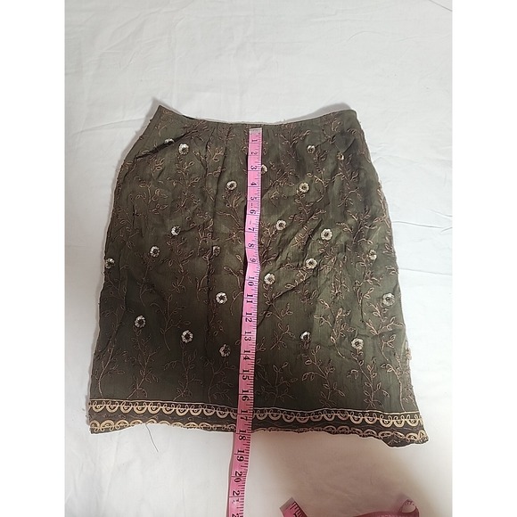 Express Skirt Womens 5 Green Embroidered Beaded Sequin Silk Boho Vintage - Picture 5 of 8